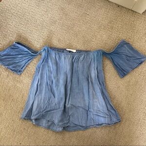 *2/$15* Wasabi + Mint Denim Chambray Off the Shoulder Top